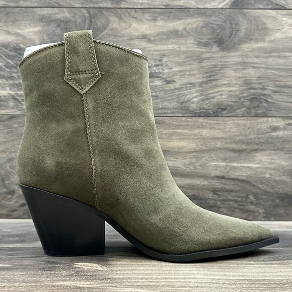 NIB Kenneth Cole New York Kara 8.5M Western Pointed Toe Suede Ankle Boots Khaki - Picture 5 of 9